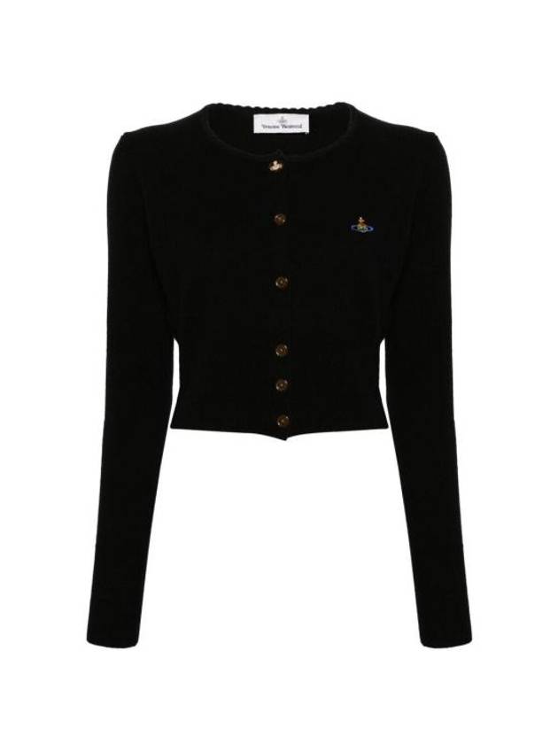 Bea ORB Embroidered Logo Crop Cardigan Black - VIVIENNE WESTWOOD - BALAAN 1