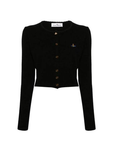 Bea ORB Embroidered Logo Crop Cardigan Black - VIVIENNE WESTWOOD - BALAAN 1