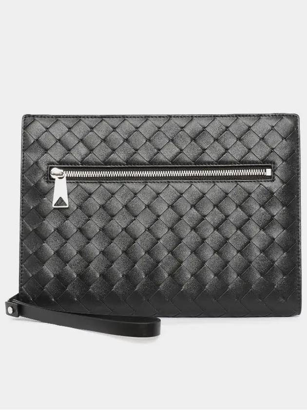 Intrecciato Zipper Small Clutch Bag Black - BOTTEGA VENETA - BALAAN 3