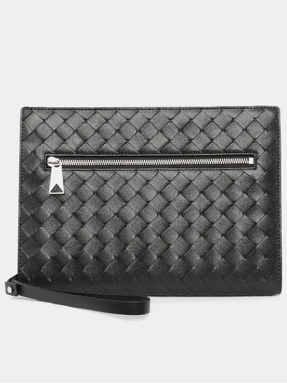 Intrecciato Zipper Small Clutch Bag Black - BOTTEGA VENETA - BALAAN 2