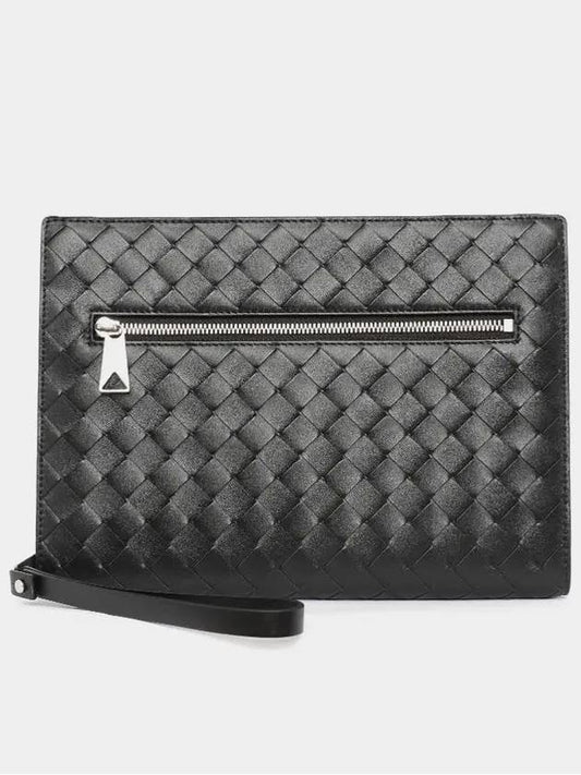 Intrecciato Zipper Small Clutch Bag Black - BOTTEGA VENETA - BALAAN 2