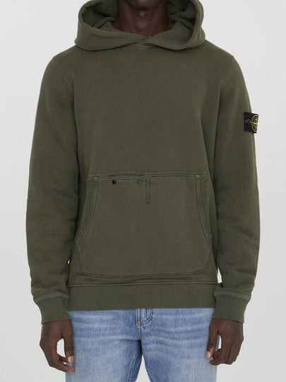 Old Effect Cotton Diagonal Fleece Hoodie Green - STONE ISLAND - BALAAN 2