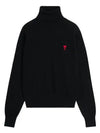 Men's Heart Logo Wool Turtleneck Black - AMI - BALAAN 3