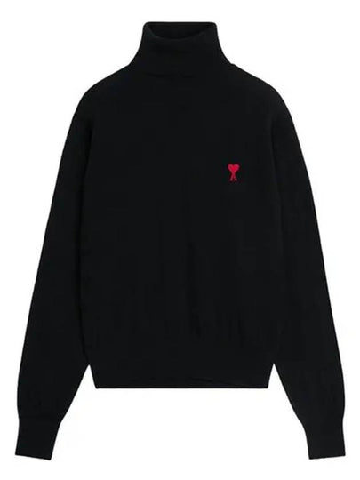 Men's Heart Logo Wool Turtleneck Black - AMI - BALAAN 2