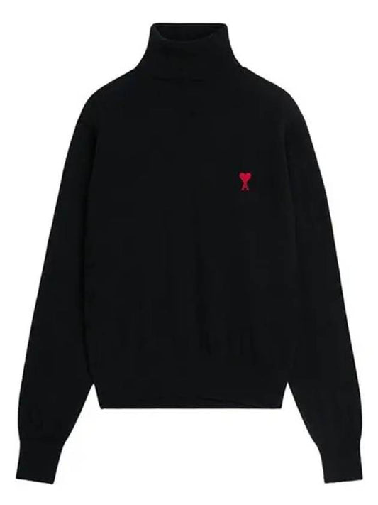 Men's Heart Logo Wool Turtleneck Black - AMI - BALAAN 2