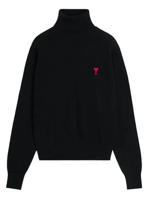 Men's Heart Logo Wool Turtleneck Black - AMI - BALAAN 3