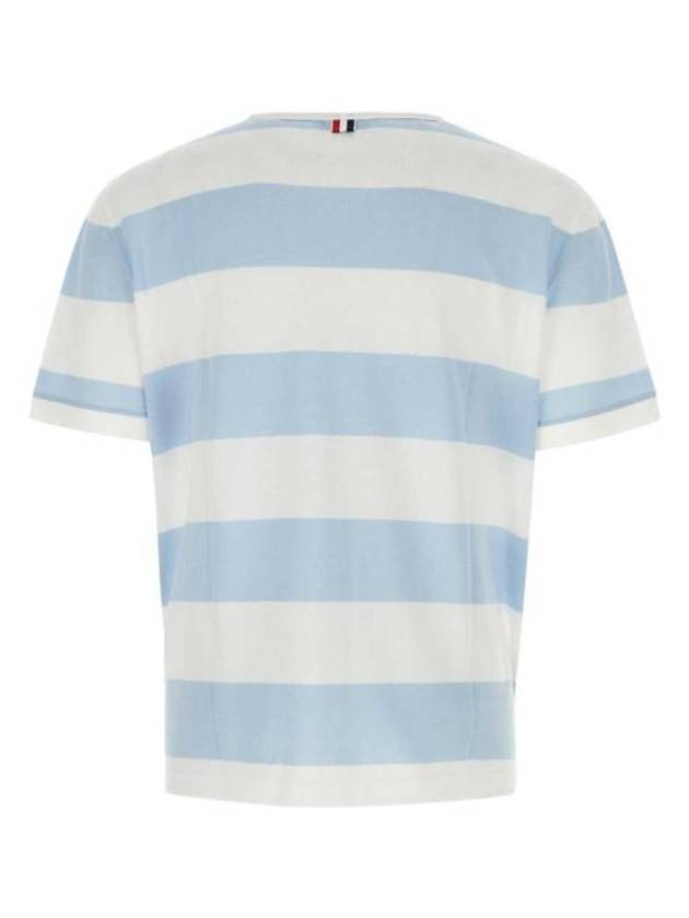 Men's Rugby Striped Pick Pocket Short Sleeve T-Shirt Light Blue White - THOM BROWNE - BALAAN 3