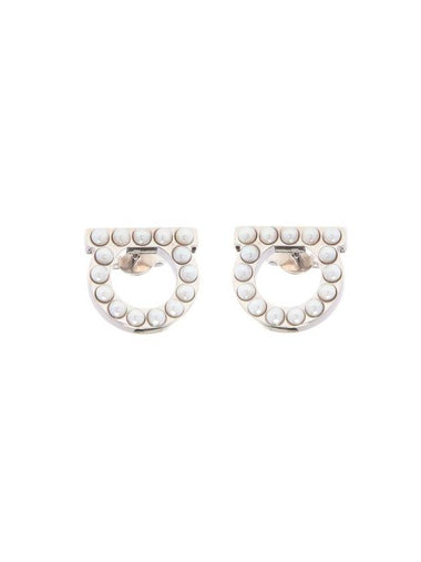 Gancini Pearl Earrings Silver - SALVATORE FERRAGAMO - BALAAN 1