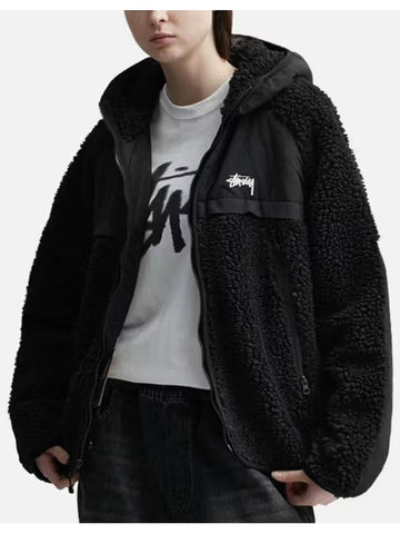 Sherpa panel hooded zip up jacket - STUSSY - BALAAN 1