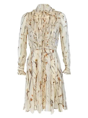 Women s Ruffle Detail Long Sleeve Short Dress Beige - BURBERRY - BALAAN 1