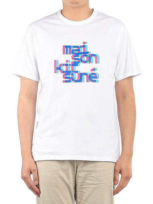 Neon Offset Typo Classic Short Sleeve T-Shirt White - MAISON KITSUNE - BALAAN.