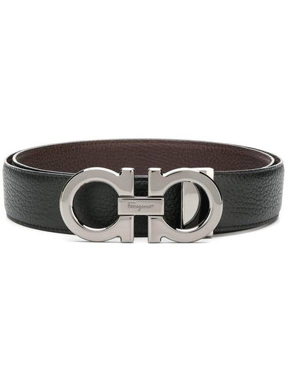 Reversible Gancini Leather Belt Dark Brown Black - SALVATORE FERRAGAMO - BALAAN 2