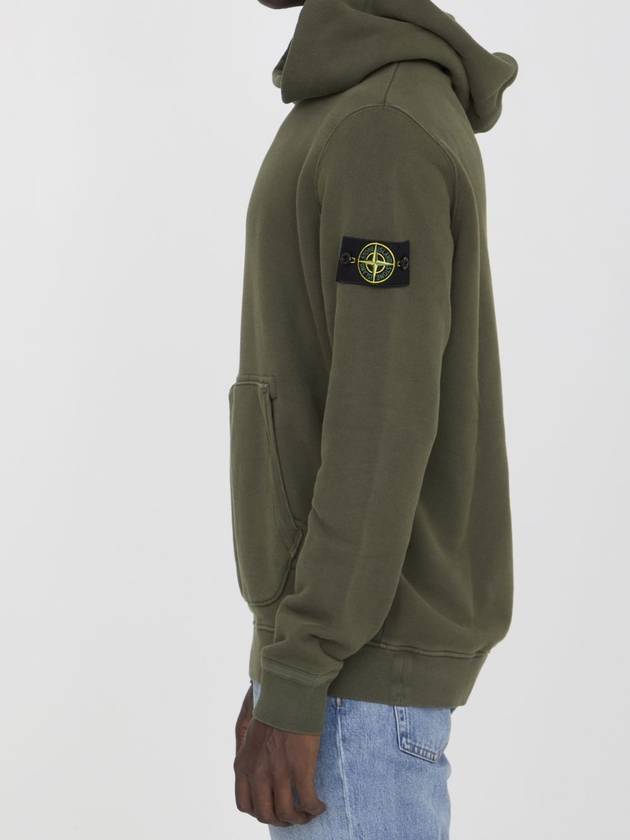 Old Effect Cotton Diagonal Fleece Hoodie Green - STONE ISLAND - BALAAN 4