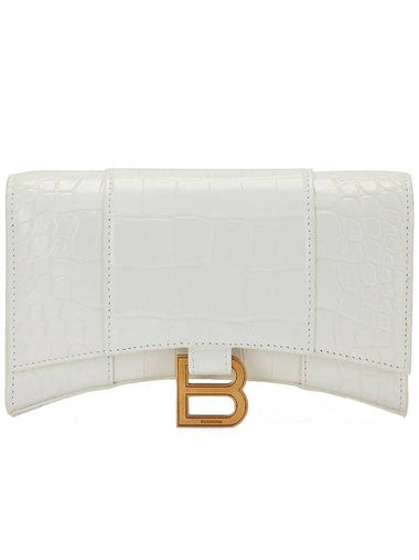 Hourglass Chain Crocodile Embossed Calfskin Medium Wallet White - BALENCIAGA - BALAAN 1