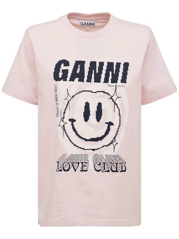 Love Club Smiley Short Sleeve T-Shirt Light Pink - GANNI - BALAAN 1