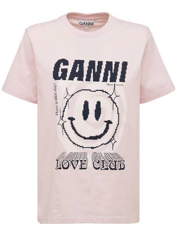 Love Club Smiley Short Sleeve T-Shirt Light Pink - GANNI - BALAAN 1