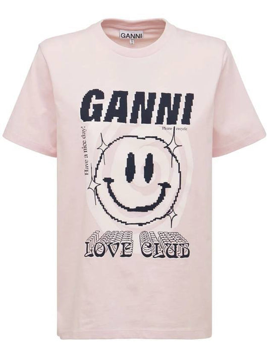 Love Club Smiley Short Sleeve T-Shirt Light Pink - GANNI - BALAAN 1