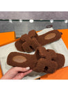 Women's Oran Sandals Woolskin Chocolate Brown - HERMES - BALAAN 3