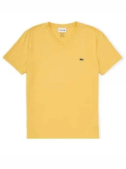 Men's Logo V-Neck Short Sleeve T-shirt Yellow - LACOSTE - BALAAN 2