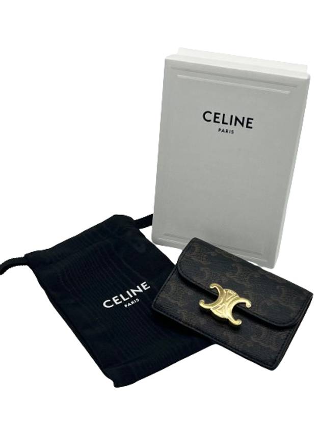 Triomphe Canvas Flap Card Holder Tan Brown - CELINE - BALAAN 6