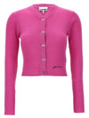 Merino Mini Ribbed Cardigan Fuchsia - GANNI - BALAAN 1