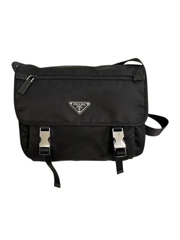 Triangular Logo Tessuto Messenger Bag Black - PRADA - BALAAN 1