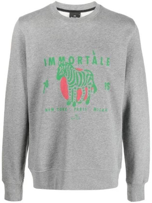 Zebra Graphic Print Organic Cotton Sweatshirt Grey - PAUL SMITH - BALAAN.