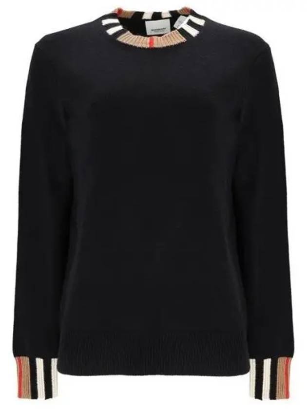 Check Collar Wool Cashmere Knit Top Black - BURBERRY - BALAAN 1