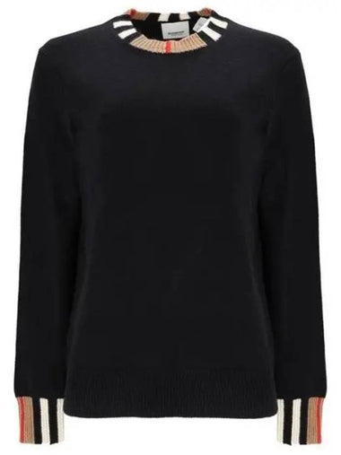 Check Collar Wool Cashmere Knit Top Black - BURBERRY - BALAAN 1