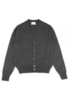 Red Heart Logo Merino Wool Cardigan Heather Grey - AMI - BALAAN 2