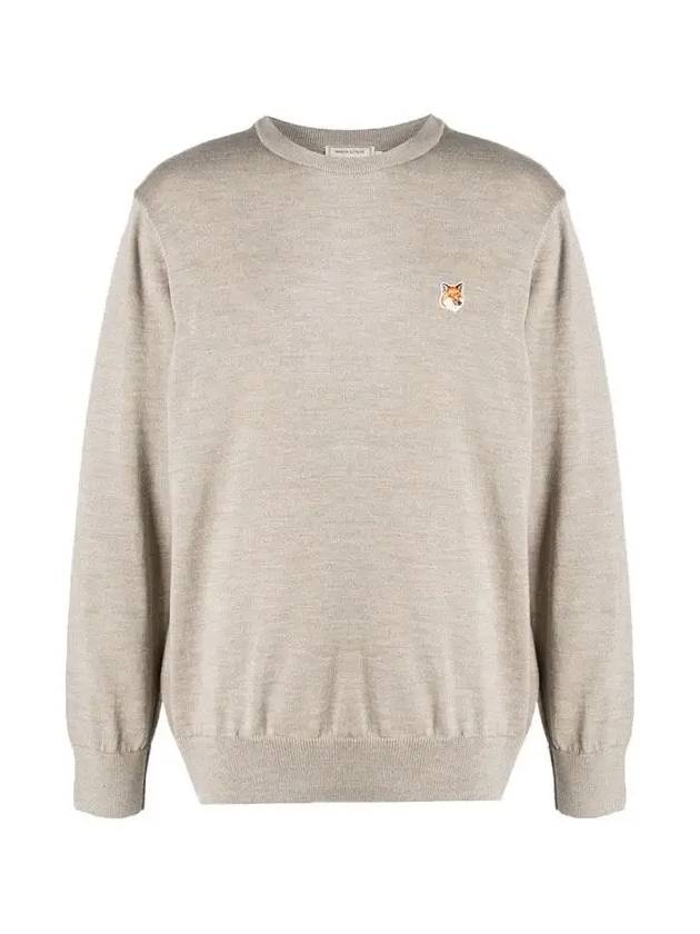 Fox Head Patch Regular Round Neck Pullover Knit Top Beige Melange - MAISON KITSUNE - BALAAN 3