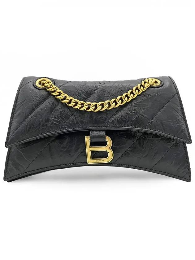 Women's Crush Logo Gold Chain Small Shoulder Bag Black - BALENCIAGA - BALAAN 3