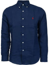 Men's Pony Embroidery Linen Oxford Long Sleeve Shirt Blue - POLO RALPH LAUREN - BALAAN 2