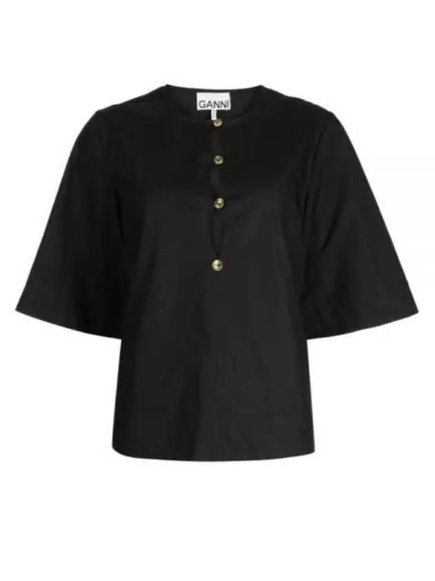 Cut-out Poplin Cotton Blouse Black - GANNI - BALAAN 2