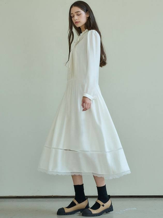 Ruffle lace pin tuck dress ivory - MITTE - BALAAN 5