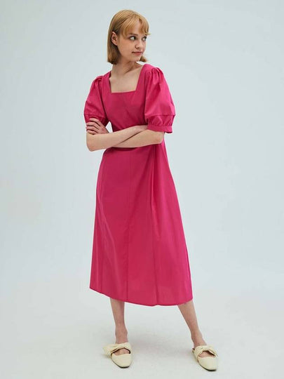 Square Neck Puff Sleeve Flare Dress Pink - OPENING SUNSHINE - BALAAN 2