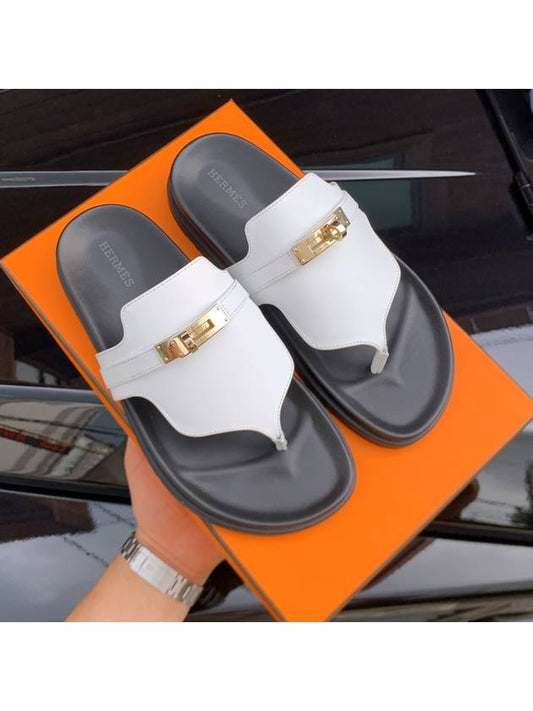 Women s Slippers Empire Kelly Buckle Suede Goatskin White Gold Plated - HERMES - BALAAN 1