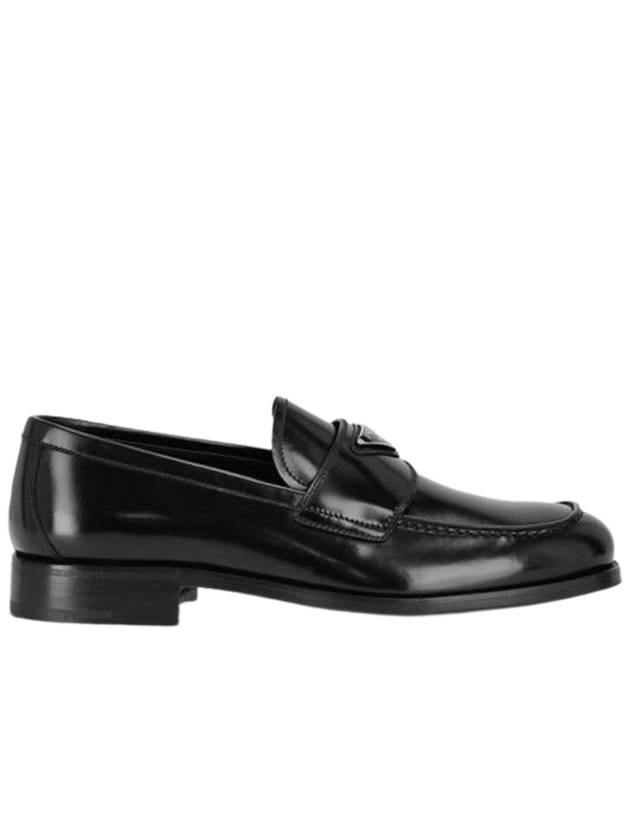 Men's Triangle Logo Leather Loafers Black - PRADA - BALAAN 2