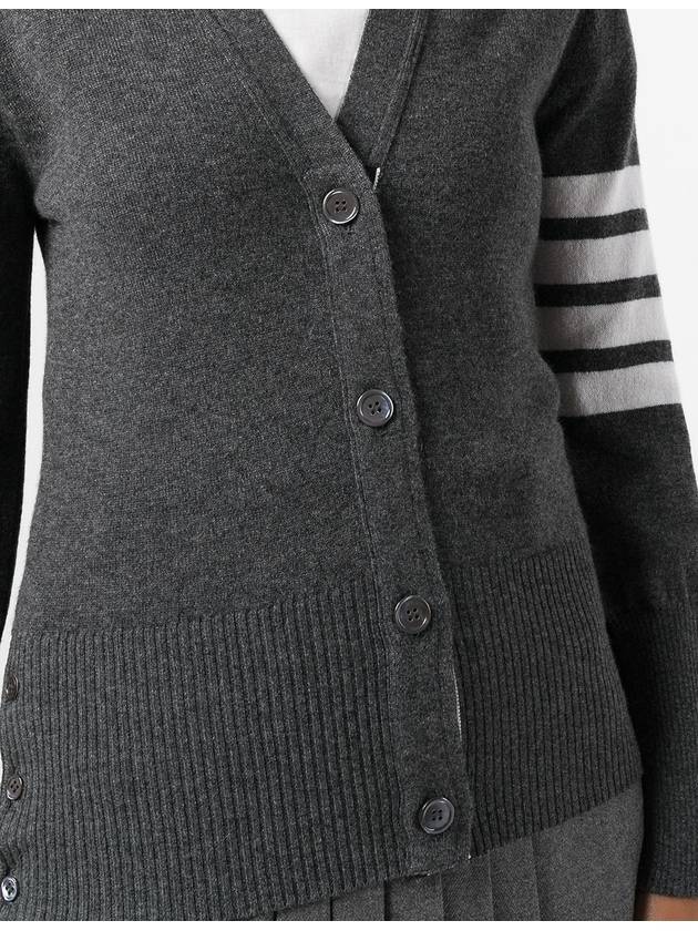 4-Bar V-Neck Cashmere Cardigan Grey - THOM BROWNE - BALAAN.