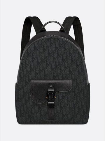 Oblique Jacquard Saddle Zipper Backpack Black - DIOR - BALAAN 1