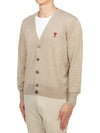 Red Heart Logo Merino Wool Cardigan Beige - AMI - BALAAN 3