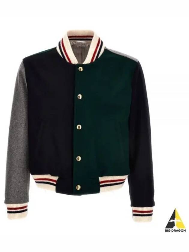 Funmix Melton Wool Bomber Jacket Green Blue - THOM BROWNE - BALAAN 2