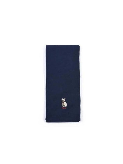 Embroidered French Bulldog Wool Muffler Navy - POLO RALPH LAUREN - BALAAN 2