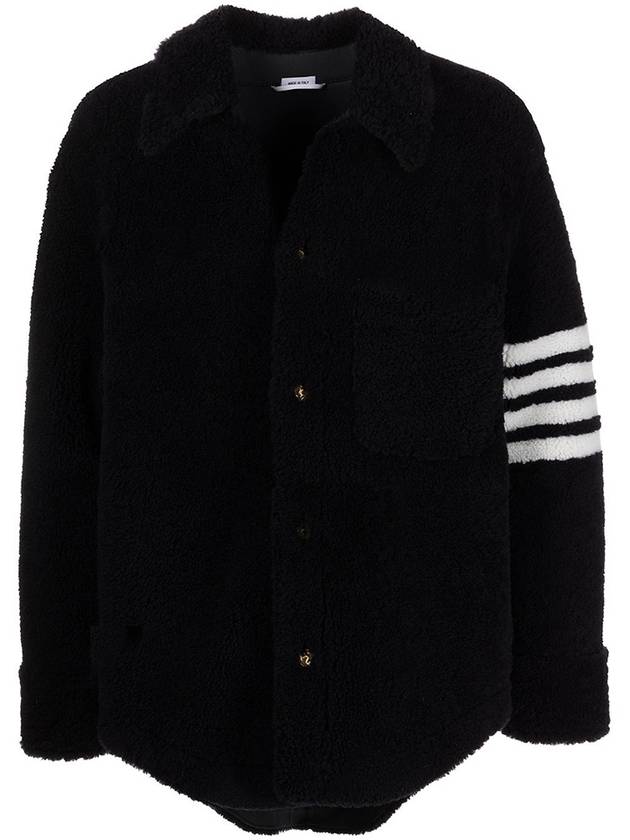 Men's 4 Bar Shearling Oversized Jacket Navy - THOM BROWNE - BALAAN 3