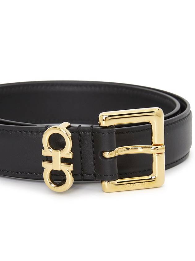 Double Gancini Leather Belt Black - SALVATORE FERRAGAMO - BALAAN 6