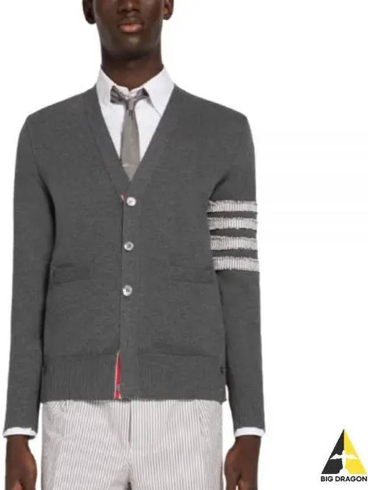 4-Bar V-Neck Milan Seersucker Cardigan Medium Grey - THOM BROWNE - BALAAN 2