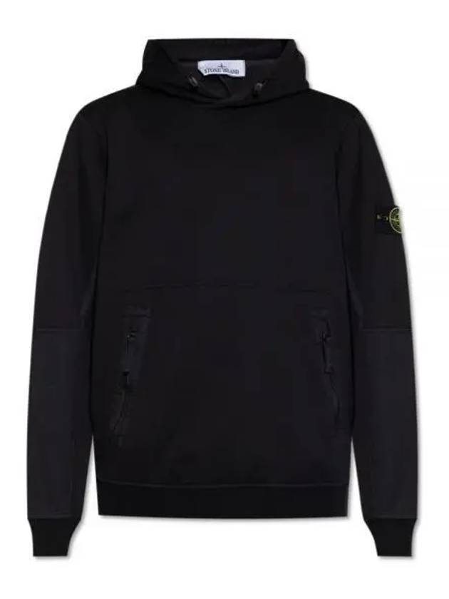 Regular Fit Mercerized Cotton Fleece Cotton Hoodie Black - STONE ISLAND - BALAAN 2