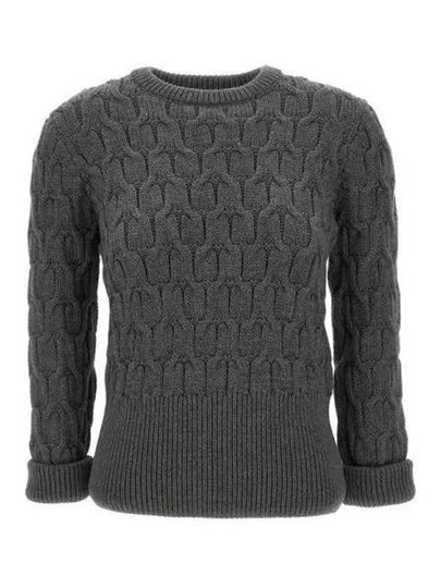 Merino Crisscross Cable Stitch Crewneck Knit Top Grey - THOM BROWNE - BALAAN 2