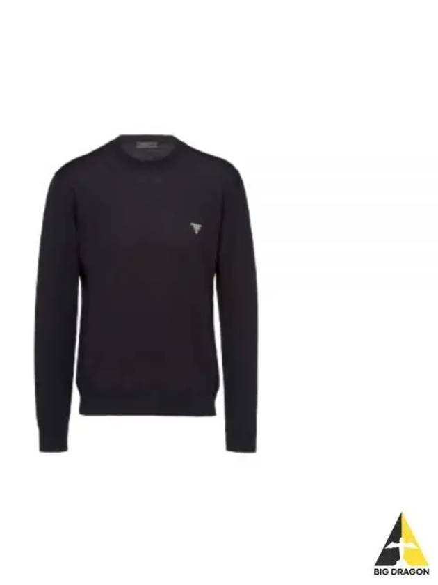 Superfine Crew Neck Wool Knitted Sweater Navy - PRADA - BALAAN 2