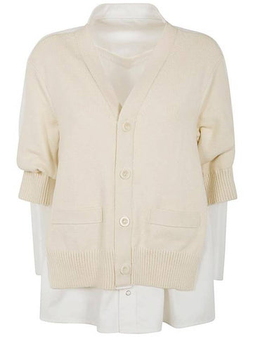 Denim Knit Cardigan Off White - SACAI - BALAAN 1